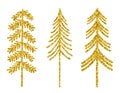 Set Christmas trees gold silhouettes glitter vector illustration Royalty Free Stock Photo